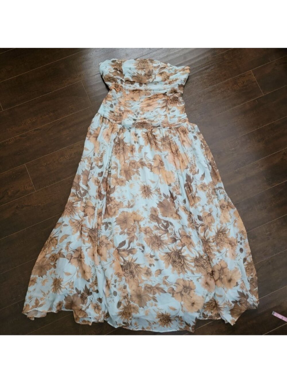 Anthropologie Strapless Maxi Dress in White and Tan Floral - Picture 2 of 9